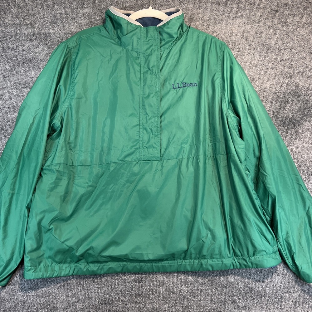 L.L. Bean Women's Classic Reversible Anorak Jacket Green Fleece XL Regular